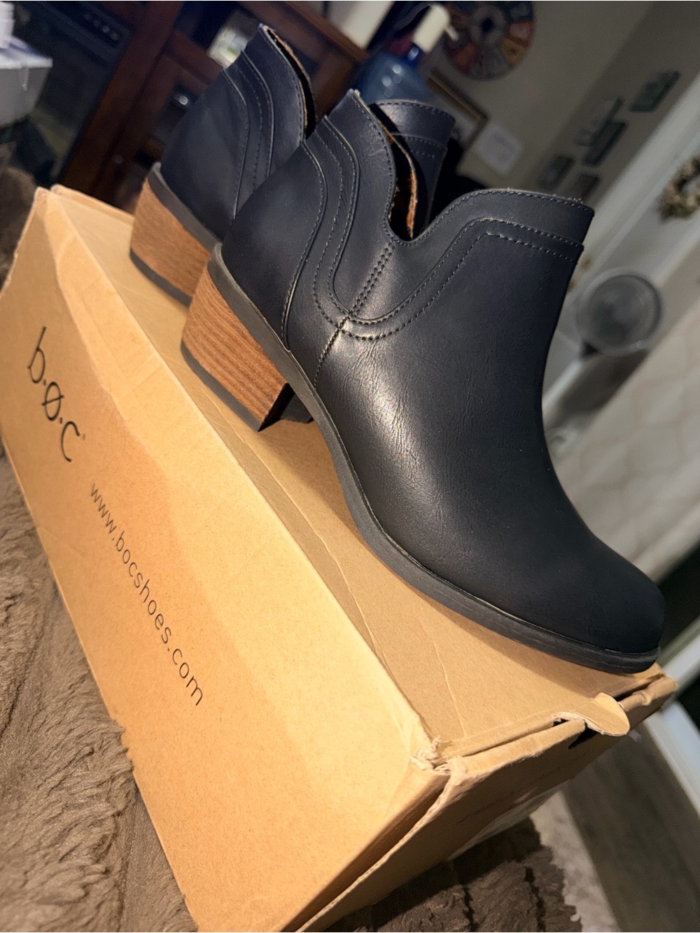 boc Black Ankle Booties with Stacked Heel - Picture 5 of 5